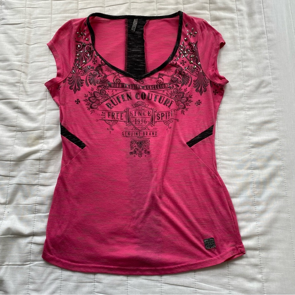 Pink Graphic Scoop Neck Tee